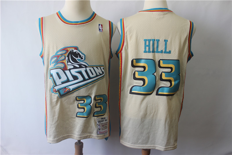 Men Detroit Pistons 33 Grant Hill Cream Throwback Stitched NBA Jersey